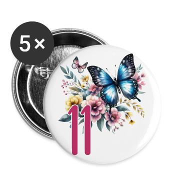 Geburtstag 11 Mädchen Pferd Reiten Eleven Stall 11 - Buttons groß 56 mm (5er Pack) - Weiß - Vorne