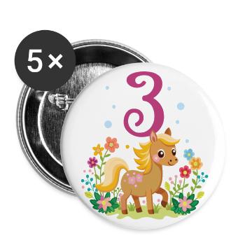 Geburtstag 4 Mädchen Pferd Reiten Stall Vier 4 Jah - Buttons groß 56 mm (5er Pack) - Weiß - Vorne