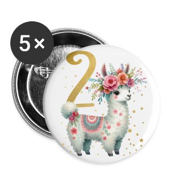 Geburtstag 3 Mädchen Alpaka Lama Mädchen Drei 3 Ja - Buttons groß 56 mm (5er Pack) - Weiß - Vorne
