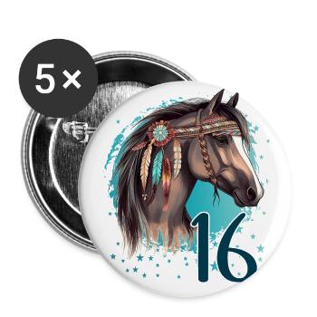Geburtstag 16 Mädchen Pferd Reiten Stall Sechzehn - Buttons groß 56 mm (5er Pack) - Weiß - Vorne