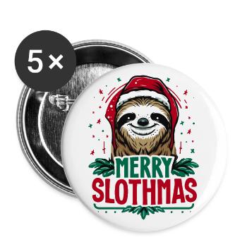 Fröhliche Faultiere, süßes Faultier mit Weihnachtsmannmütze - Buttons groß 56 mm (5er Pack) - Weiß - Vorne