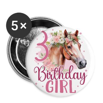 Geburtstag 3 Mädchen Pferd Reiten Stall Mädchen Dr - Buttons groß 56 mm (5er Pack) - Weiß - Vorne