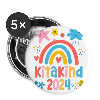 Kitakind 2024 Kindergartenkind 2024 Regenbogen Mäd - Buttons groß 56 mm (5er Pack) - Weiß - Vorne