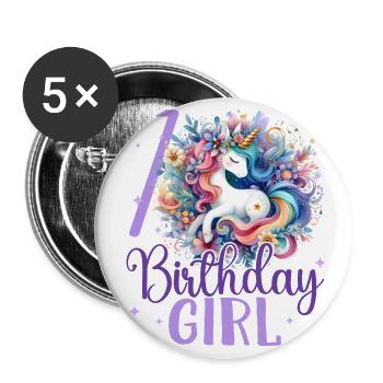 Geburtstag 7 Einhorn Siebter Geburtstag Mädchen 7 - Buttons groß 56 mm (5er Pack) - Weiß - Vorne