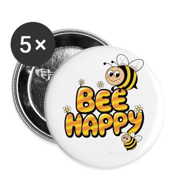 Bee Happy - Buttons large 2.2''/56 mm (5-pack) - white - Front