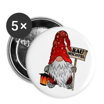 Bau Wichtel – Bauarbeiter Gnome - Buttons groß 56 mm (5er Pack) - Weiß - Vorne