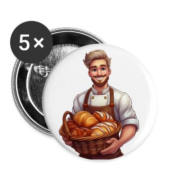 A baker with a basket full of baked goods - Buttons large 2.2''/56 mm (5-pack) - white - Front