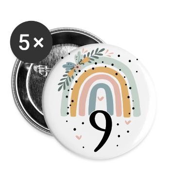 Geburtstag 9 Mädchen Regenbogen Fee Neun 9 Jahre - Buttons groß 56 mm (5er Pack) - Weiß - Vorne