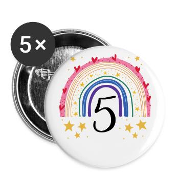 Geburtstag 5 Mädchen Regenbogen Fee Fünfter 5 - Buttons groß 56 mm (5er Pack) - Weiß - Vorne