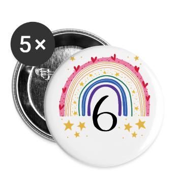 Geburtstag 6 Mädchen Regenbogen Sechs Party 6 - Buttons groß 56 mm (5er Pack) - Weiß - Vorne