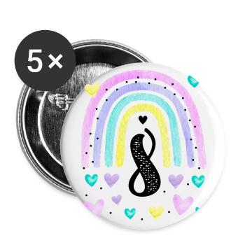 Geburtstag 8 Mädchen Regenbogen Fee Acht 8 Jahre - Buttons groß 56 mm (5er Pack) - Weiß - Vorne