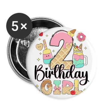 Geburtstag 2 Mädchen Eis Süßigkeiten Zwei 2 Jahre - Buttons groß 56 mm (5er Pack) - Weiß - Vorne