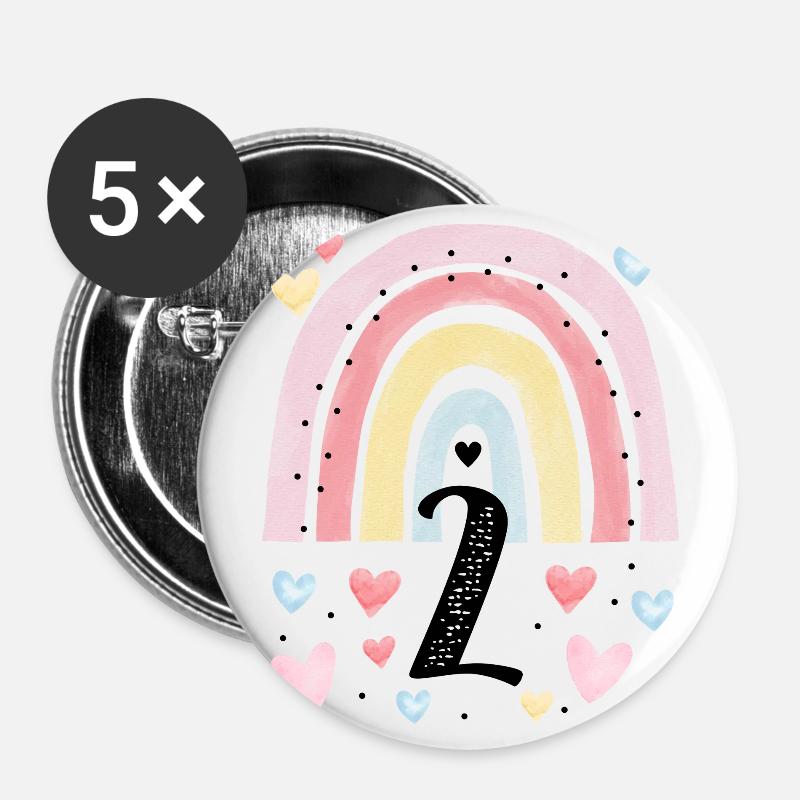 Geburtstag 2 Mädchen Regenbogen Fee Zwei 2 Jahre - Buttons groß 56 mm (5er Pack) - Weiß