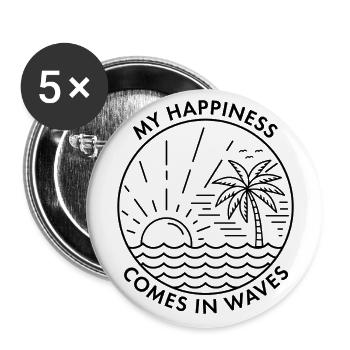 Mon bonheur vient par vagues - Lot de 5 grands badges (56 mm) - blanc - Devant
