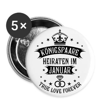 Königspaare heiraten im Januar Brautpaar Hochzeit - Buttons groß 56 mm (5er Pack) - Weiß - Vorne