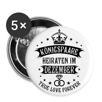 Königspaare heiraten im Dezember Krone Hochzeit - Buttons groß 56 mm (5er Pack) - Weiß - Vorne