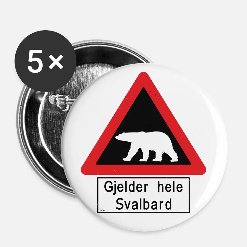 Svalbard Polar Bear Sign - Gjelder hele Svalbard - Buttons large 2.2''/56 mm (5-pack) - white
