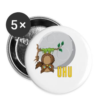 Eule vor Mond - Buttons groß 56 mm (5er Pack) - Weiß - Vorne