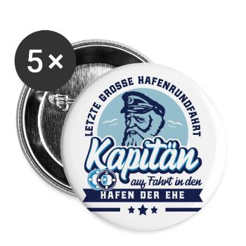 Junggesellenabschied Team Kapitän - Buttons groß 56 mm (5er Pack) - Weiß - Vorne