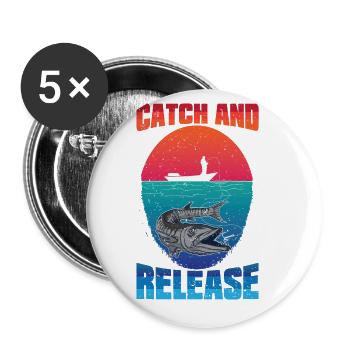 Pêche à partir du bateau Catch and Release - Lot de 5 grands badges (56 mm) - blanc - Devant