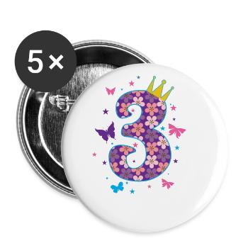 3. Geburtstag Mädchen Tochter Prinzessin - Buttons groß 56 mm (5er Pack) - Weiß - Vorne