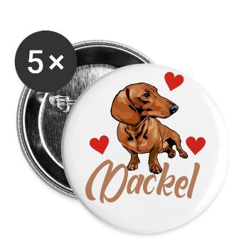 Dackel mit Herzen :-) - Buttons groß 56 mm (5er Pack) - Weiß - Vorne