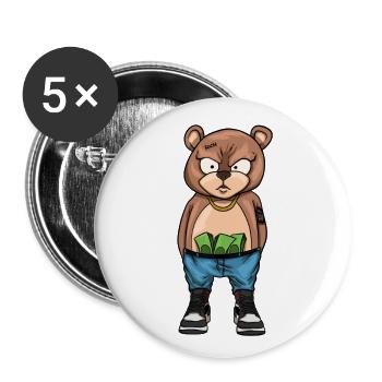 Ours en peluche Rick Gold Money - Lot de 5 grands badges (56 mm) - blanc - Devant