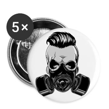 Hipster Skull Totenkopf mit Maske Gasmaske - Buttons groß 56 mm (5er Pack) - Weiß - Vorne