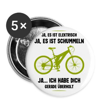 E-Bike Ich habe Dich Überholt Biker Fahrrad Spruch - Buttons groß 56 mm (5er Pack) - Weiß - Vorne