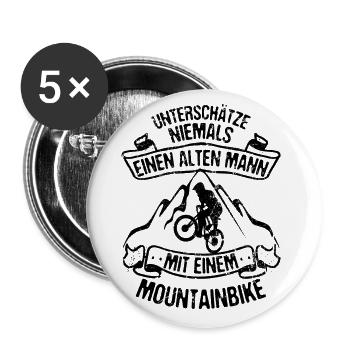 Alter Mann mit Mountainbike MTB Rad Mountain Biker - Buttons groß 56 mm (5er Pack) - Weiß - Vorne