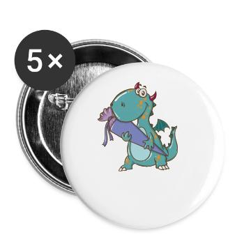 Dino avec cartable - Lot de 5 grands badges (56 mm) - blanc - Devant