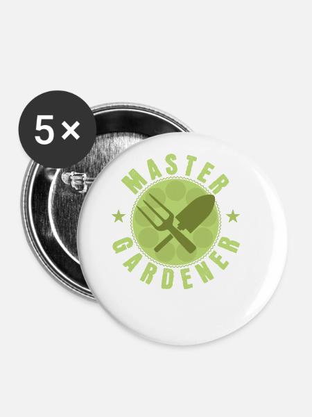 Gartenarbeit "Master Gardener" - Buttons groß 56 mm (5er Pack) - Weiß