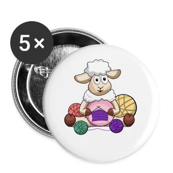 Crochet, mouton au crochet, mouton au crochet, fil - Lot de 5 grands badges (56 mm) - blanc - Devant