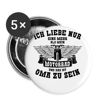 Motorrad Oma Motorradfahrerin Biker Großmutter - Buttons groß 56 mm (5er Pack) - Weiß - Vorne