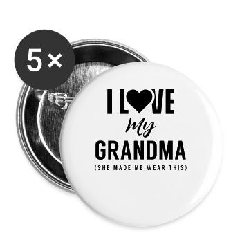 Ich liebe meine Oma Großmutter Großmama Omi - Buttons groß 56 mm (5er Pack) - Weiß - Vorne