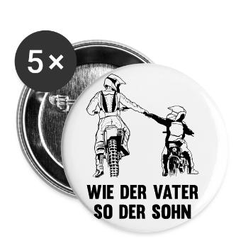Wie der Vater so der Sohn Motocross Motorrad - Buttons groß 56 mm (5er Pack) - Weiß - Vorne