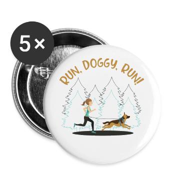 canicross, canicross Hunde Läufer, Spürhund - Buttons groß 56 mm (5er Pack) - Weiß - Vorne