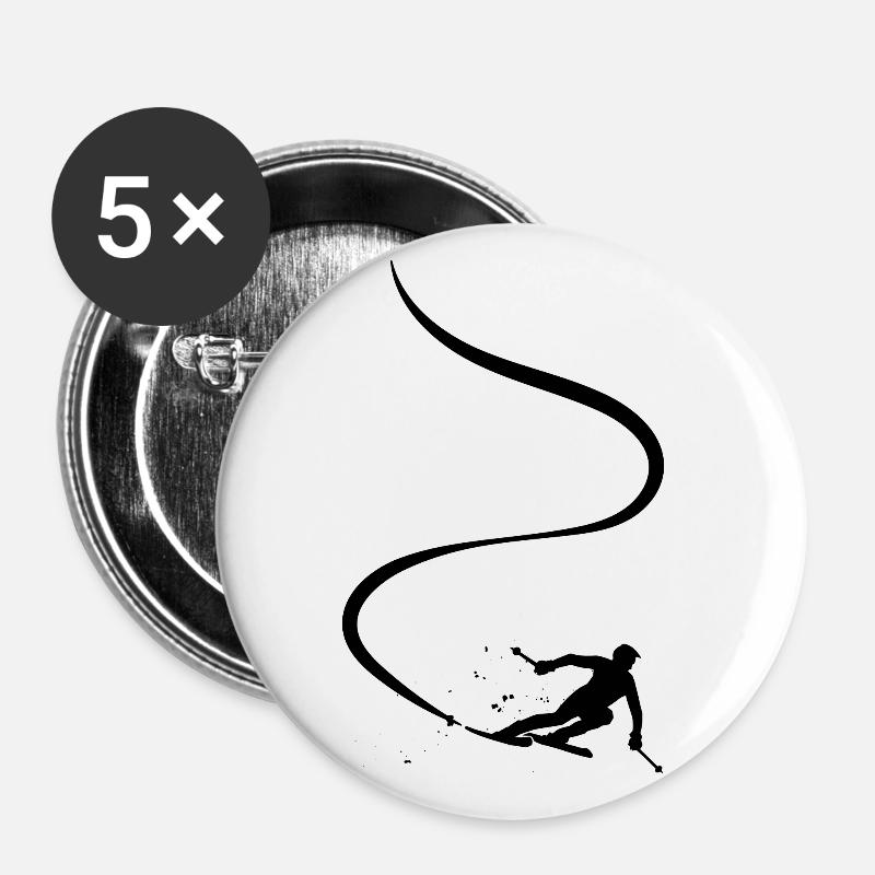Sciatore Sci alpino Sci Sci Sciatore Sci - Confezione da 5 spille grandi (56 mm) - bianco