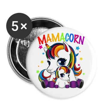 Mamacorn - Süßes Einhorn - Buttons groß 56 mm (5er Pack) - Weiß - Vorne