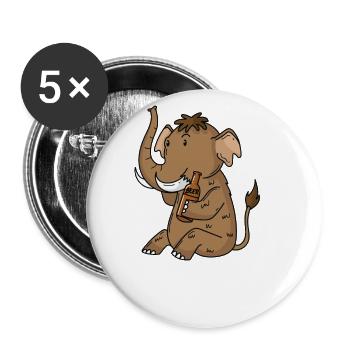 Mammut mit einem Bier - Buttons groß 56 mm (5er Pack) - Weiß - Vorne