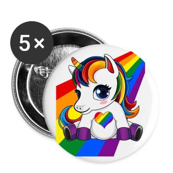 Licorne avec coeur de couleur LGBTQ - Fierté LGBTQ - Lot de 5 grands badges (56 mm) - blanc - Devant