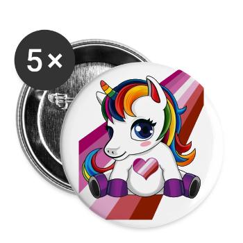 Einhorn mit Lesben Flagge Herz - LGBTQ Lesben - Buttons groß 56 mm (5er Pack) - Weiß - Vorne