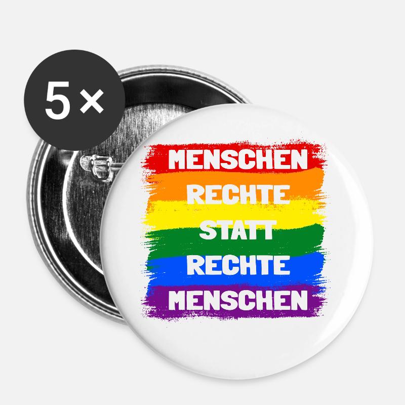 Menschenrechte statt rechte Menschen Regenbogen - Buttons groß 56 mm (5er Pack) - Weiß