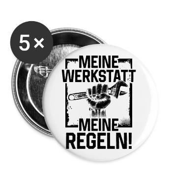 Handwerker Meine Werkstatt Meine Regeln Heimwerker - Buttons groß 56 mm (5er Pack) - Weiß - Vorne