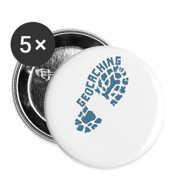 Geocaching Fußabdruck Schuh - Buttons groß 56 mm (5er Pack) - Weiß - Vorne