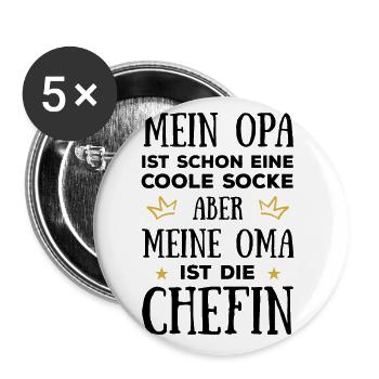 Großmutter Meine Oma ist die Chefin Omi Familie En - Buttons groß 56 mm (5er Pack) - Weiß - Vorne