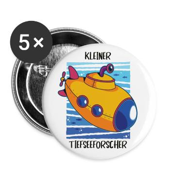 Kleiner Tiefseeforscher - Gelbes U-Boot - Buttons groß 56 mm (5er Pack) - Weiß - Vorne