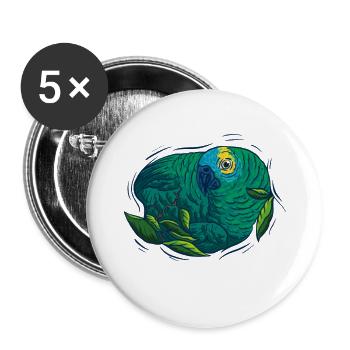 Papagei Vogel Parrot Grün - Buttons groß 56 mm (5er Pack) - Weiß - Vorne