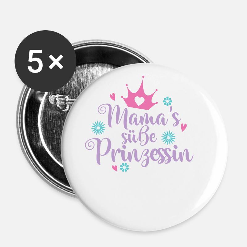 Mama's süße Prinzessin - Buttons groß 56 mm (5er Pack) - Weiß