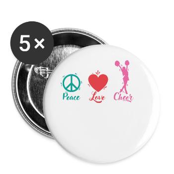Peace Love Cheer Cheerleader Sport turnen anfeuern - Buttons groß 56 mm (5er Pack) - Weiß - Vorne